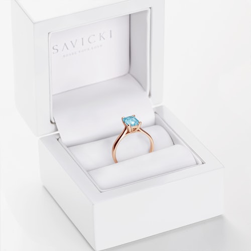 Pierścionek zaręczynowy SAVICKI: różowe złoto, akwamaryn